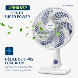 Ventilador de Mesa 30cm Super Power Mondial Branco/Azul Escuro 220V