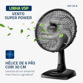 Ventilador de Mesa 30cm Super Power Mondial Preto 220V