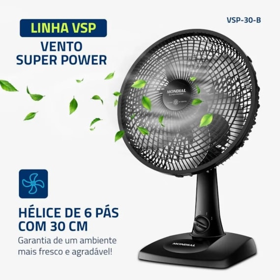 Ventilador de Mesa 30cm Super Power Mondial Preto 220V